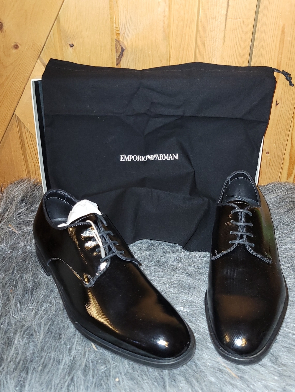 Emporio Armani Men’s Black Micro-Textured Patent Dress Shoes Size 6(Euro) 7 Us